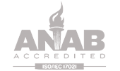 Gray ANAB Accredited logo featuring a torch icon above the letters "ANAB" and the word "ACCREDITED" below it, proudly symbolizing our alliance with Partner Group.