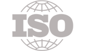 ISO logo featuring the letters "ISO" in gray, set against a stylized globe in the background.